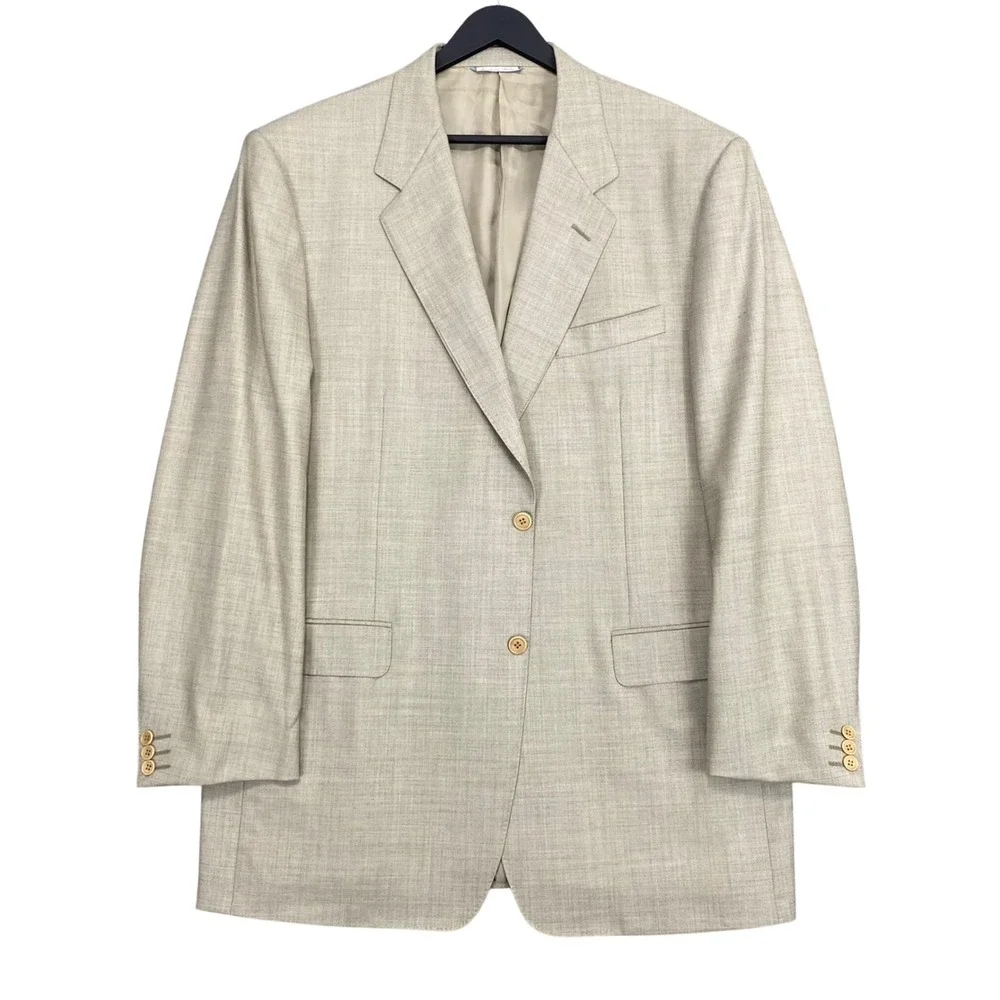 Canali 2pc Wool Suit Mens 44L IT 54L 37x33 Beige Italy Cupro Lined Quiet Luxury